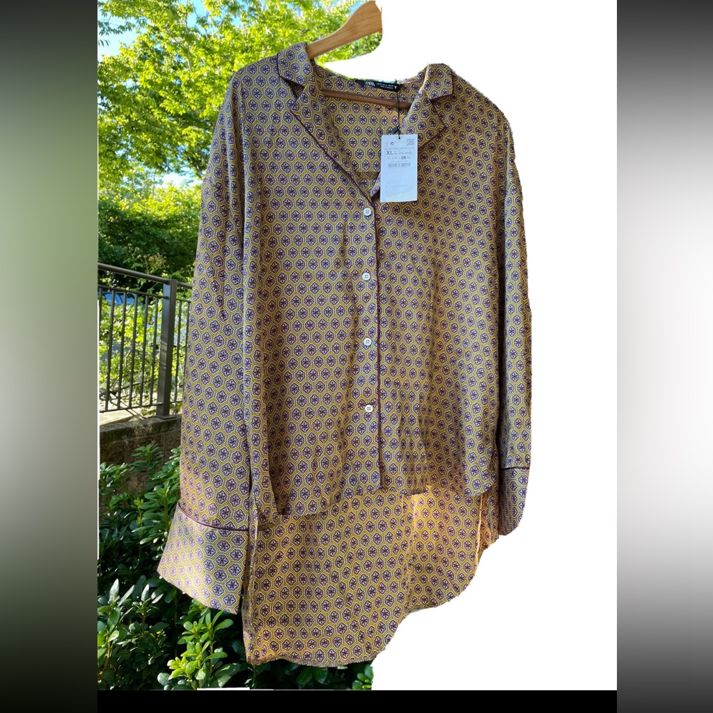 Zara Brown And Blue Button Down Shirt